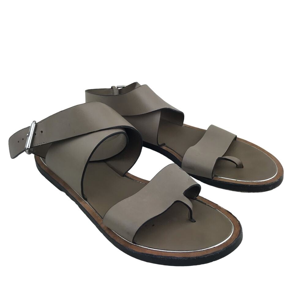 VINCE Mailin Women's Leather Ankle-Wrap Flat Sandal Thong Buckle Pumice Size 8M